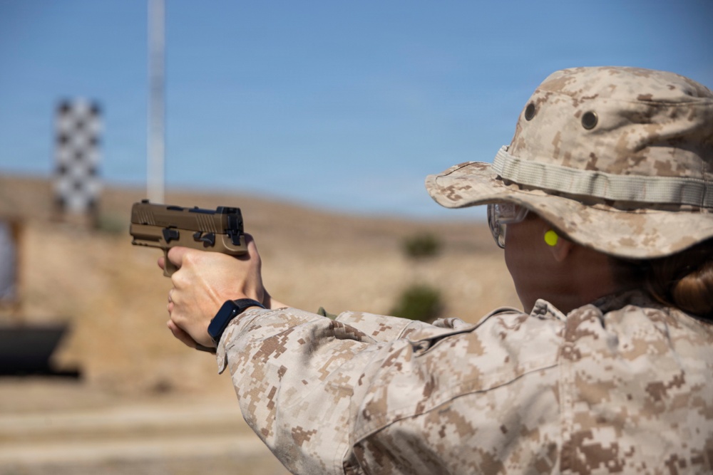 U.S. Marines at MCLB Barstow participate in pistol qualification