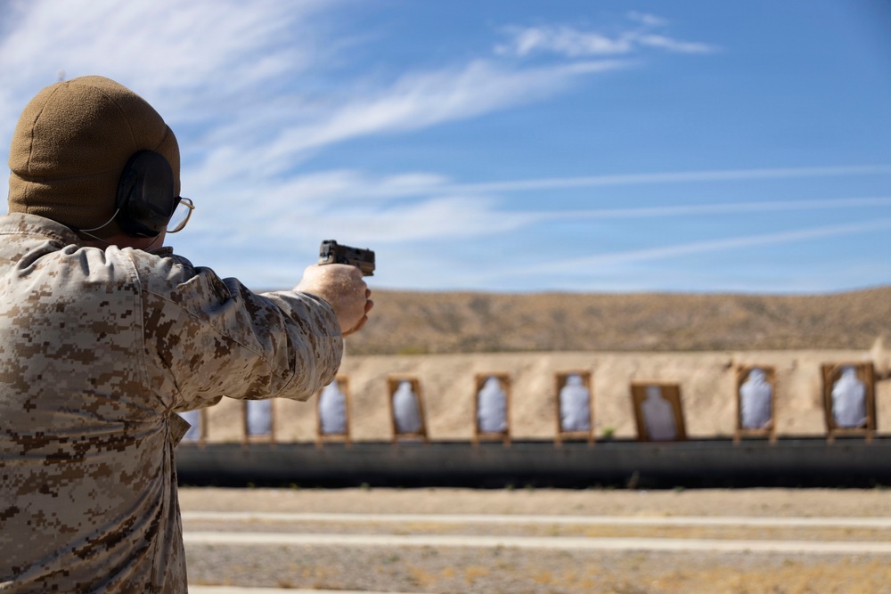 U.S. Marines at MCLB Barstow participate in pistol qualification
