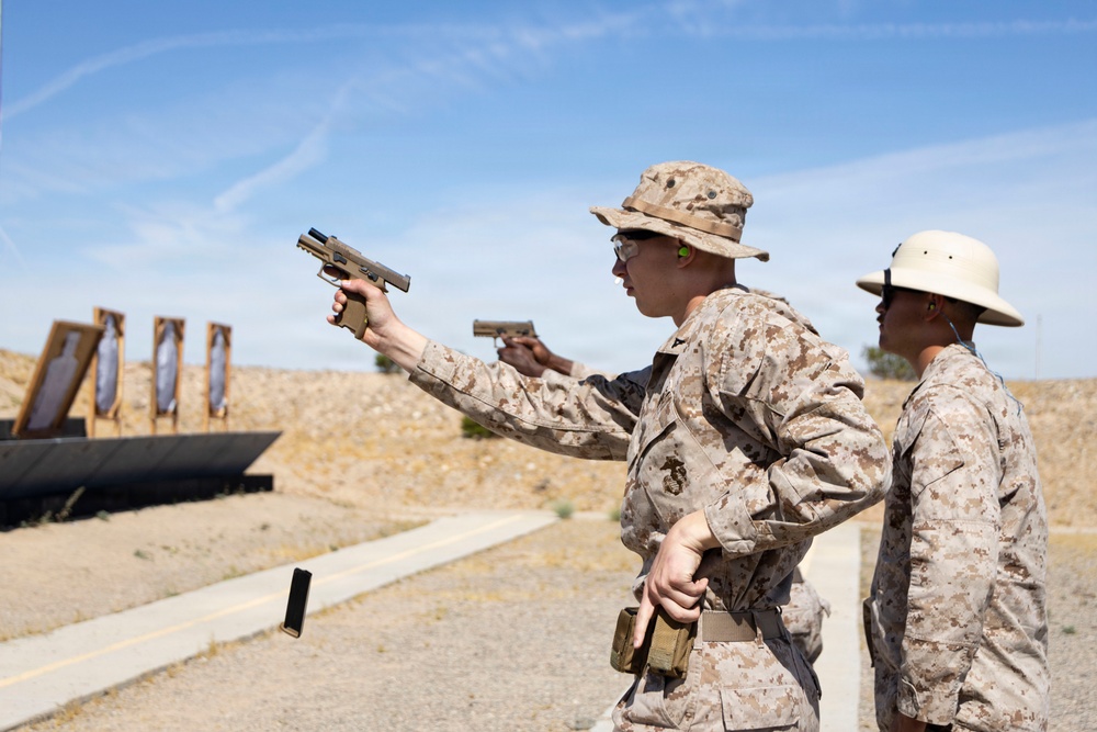U.S. Marines at MCLB Barstow participate in pistol qualification