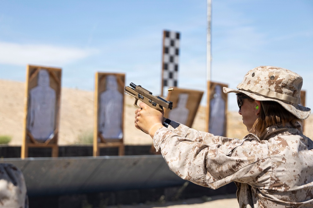 U.S. Marines at MCLB Barstow participate in pistol qualification