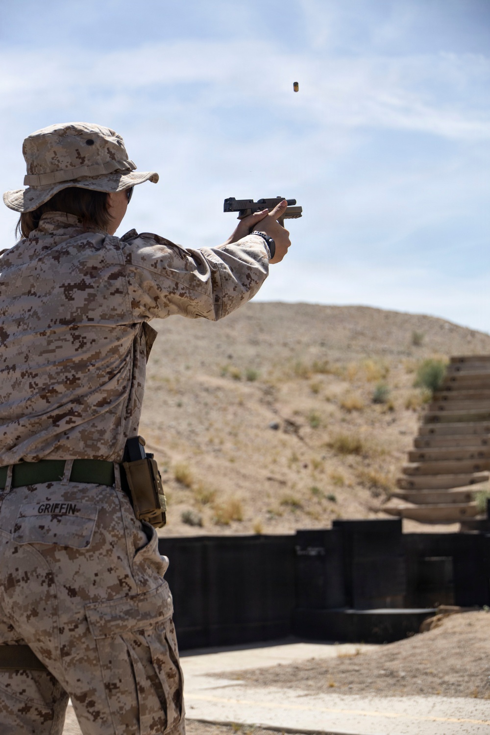U.S. Marines at MCLB Barstow participate in pistol qualification