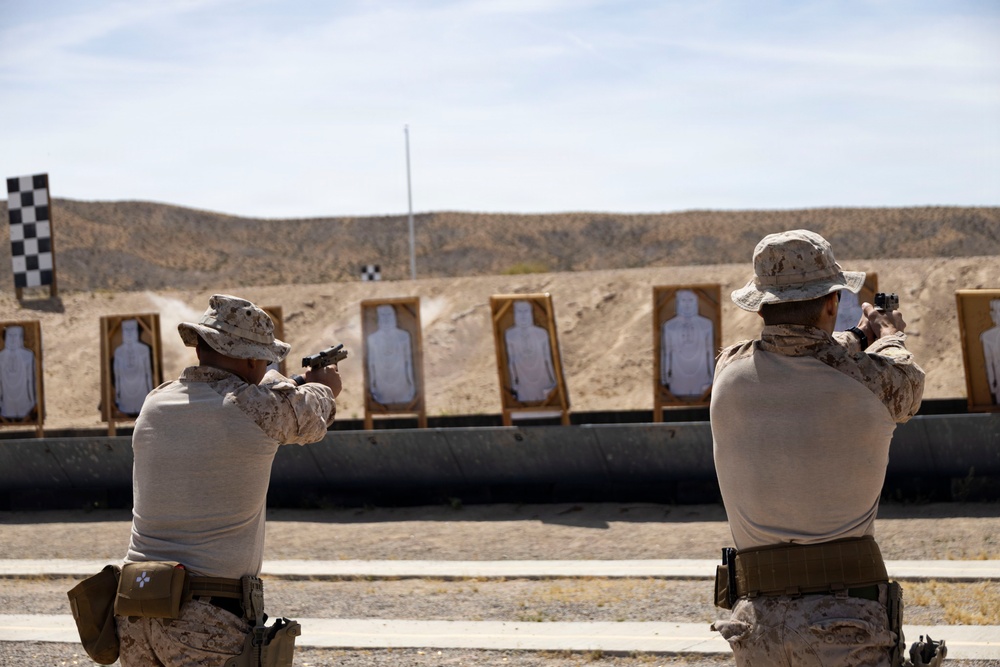 U.S. Marines at MCLB Barstow participate in pistol qualification