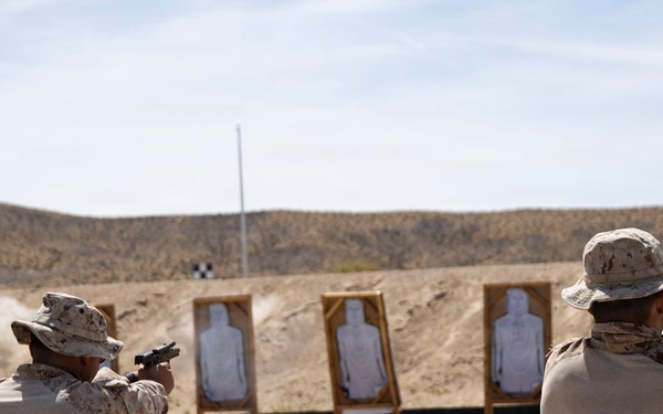 U.S. Marines at MCLB Barstow participate in pistol qualification