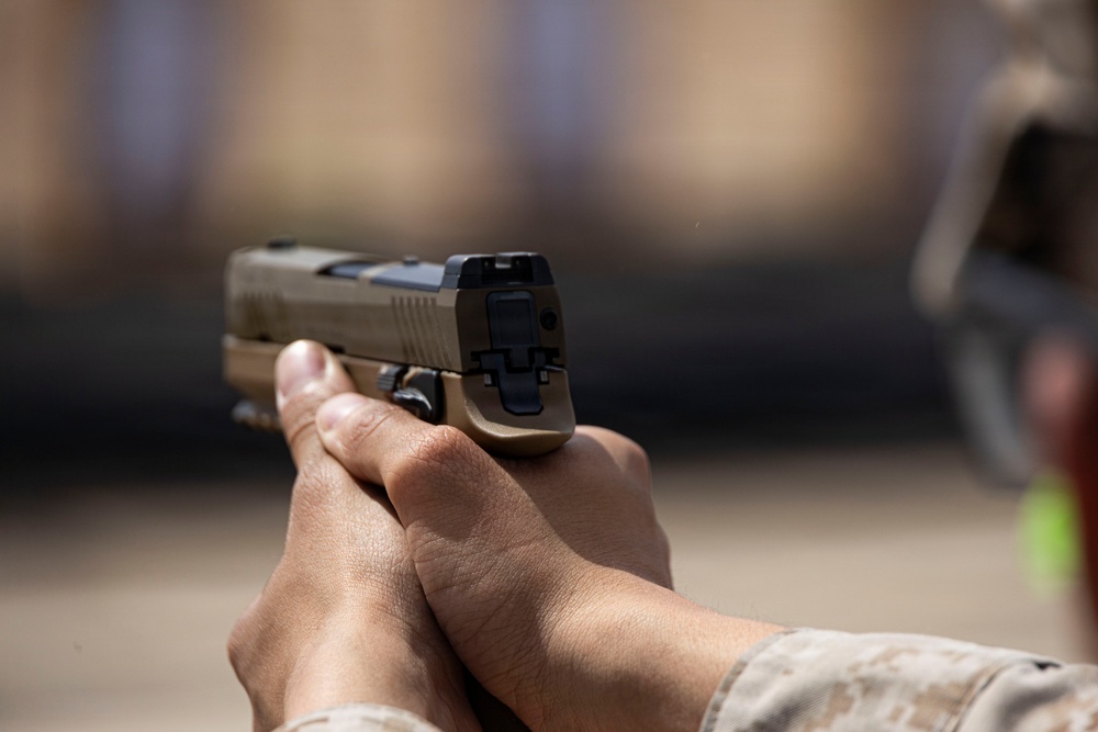U.S. Marines at MCLB Barstow participate in pistol qualification