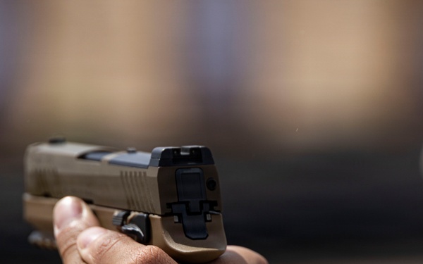 U.S. Marines at MCLB Barstow participate in pistol qualification