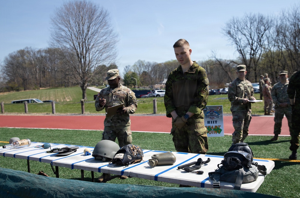 Estonian Defense Forces member participates in mystery task during Best Warrior Competition.