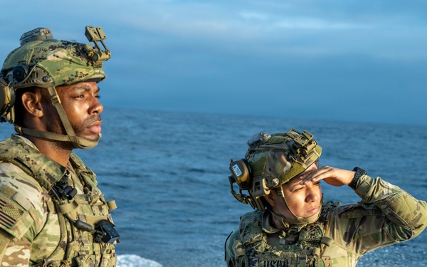 Coast Guard members conduct large vessel security boarding