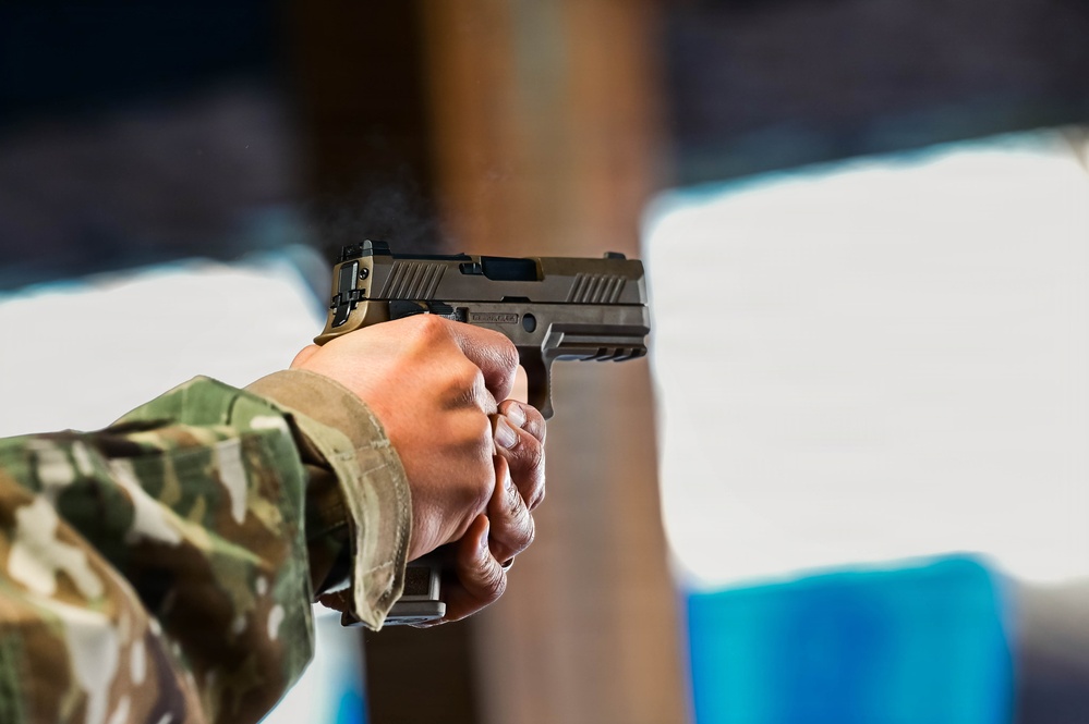 513th Air Control Group Airmen train with the M18 pistol
