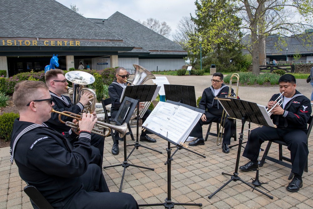 Brass Ambassadors perform outside the visitor center at Kentucky Horse Park