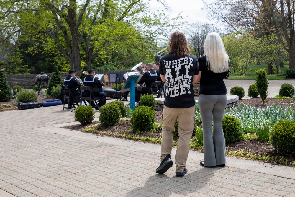 Brass Ambassadors perform outside the visitor center at Kentucky Horse Park