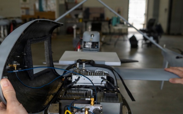 Civilian contractor prepares Aerosonde UAS for reconnaissance during JRTC rotation at Fort Polk