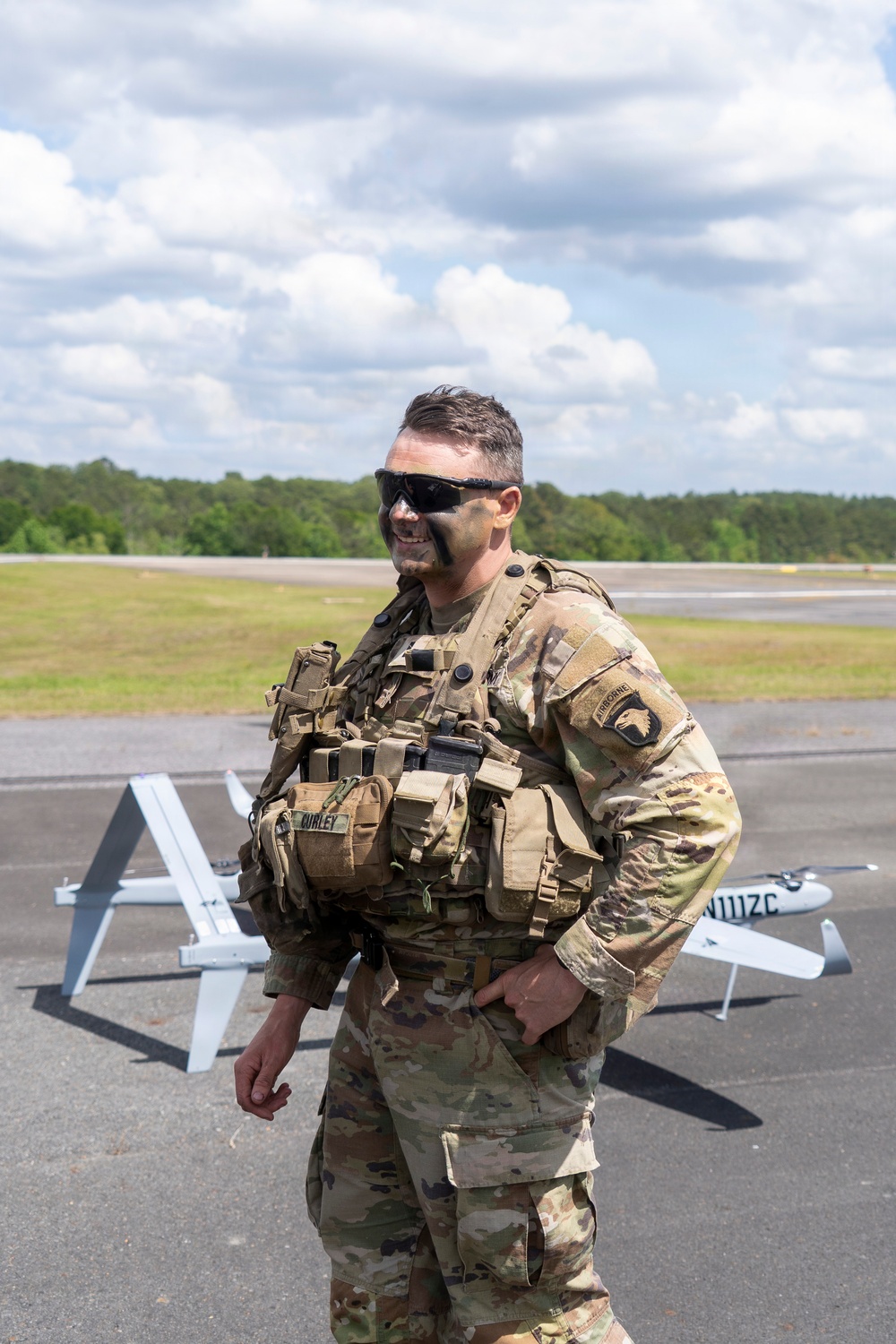 101st Airborne Division officer prepares Aerosonde UAS for reconnaissance during JRTC rotation at Fort Polk