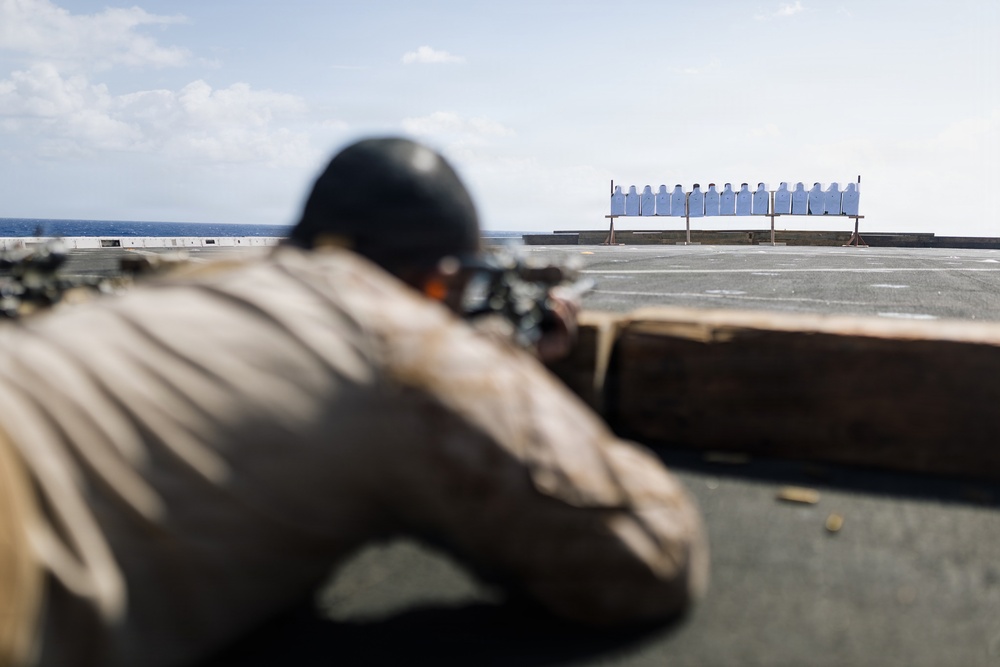 11th MEU Marines, Sailors Conduct Marksmanship Training Aboard USS Portland