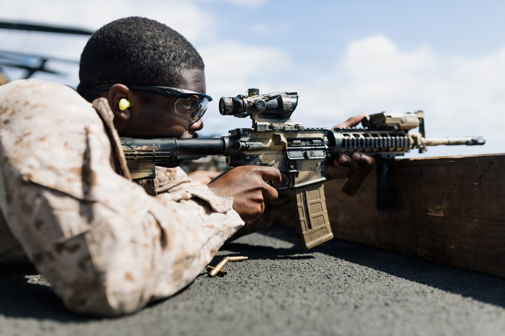 11th MEU Marines, Sailors Conduct Marksmanship Training Aboard USS Portland