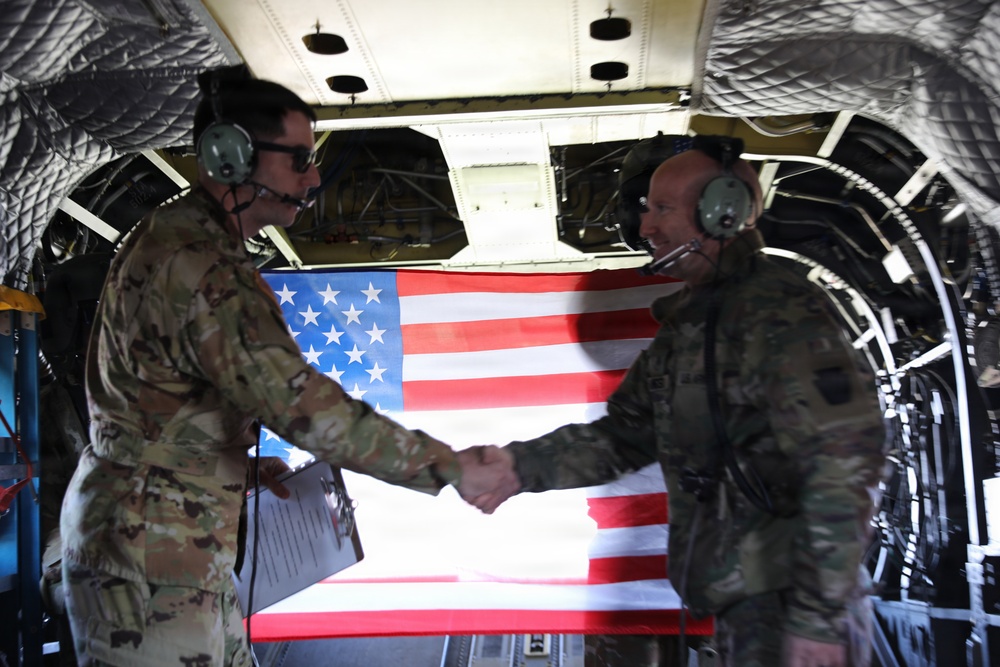 Reenlistment in a CH-47 Chinook