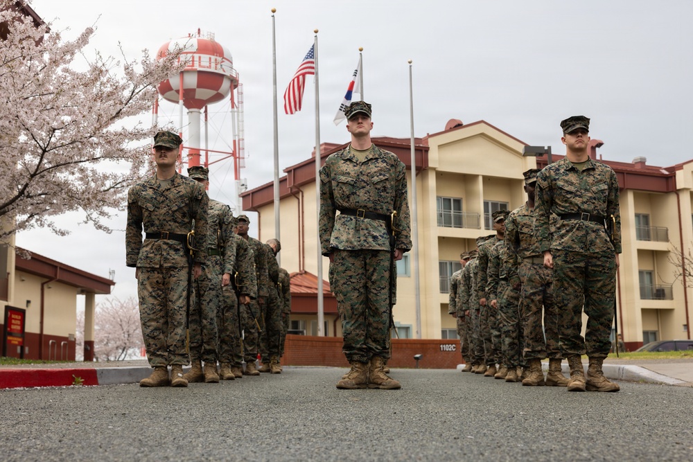 U.S. Marines with Corporals Course 2-26 Rehearse Sword Manual and Guidon