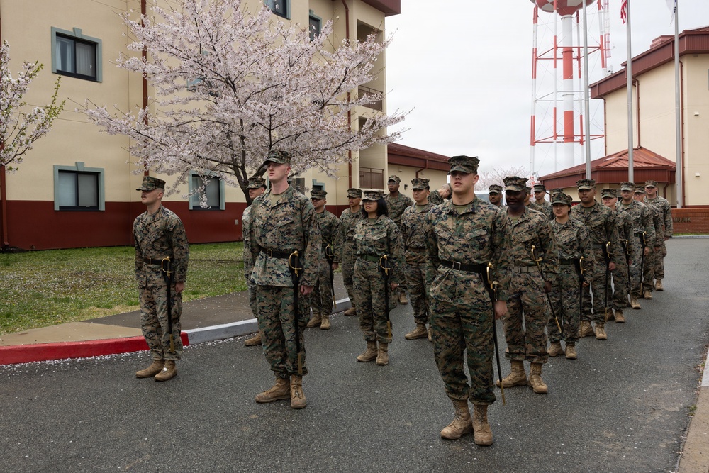 U.S. Marines with Corporals Course 2-26 Rehearse Sword Manual and Guidon