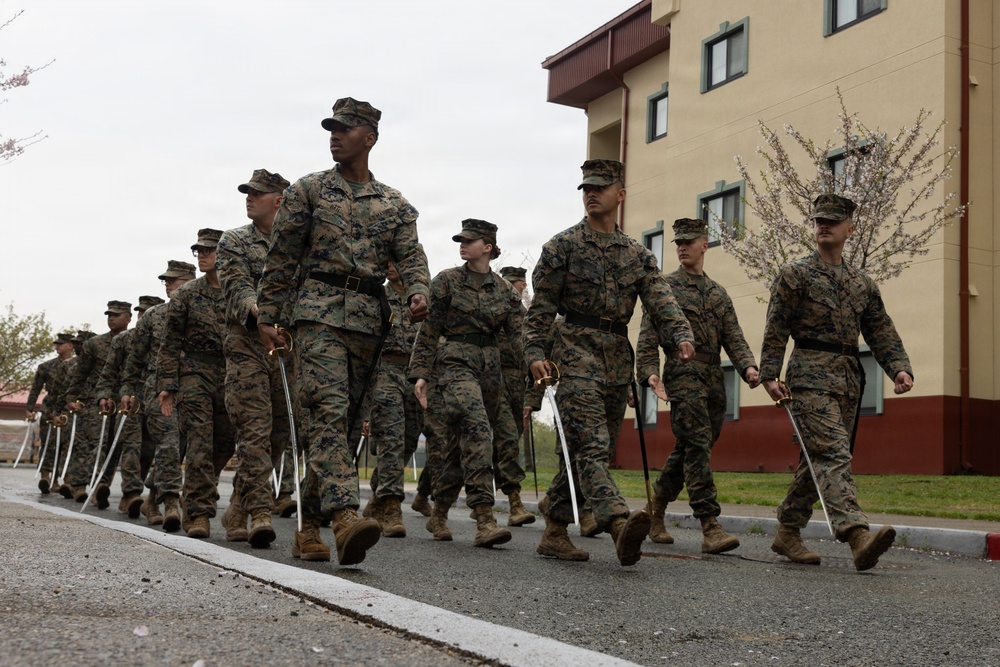 U.S. Marines with Corporals Course 2-26 Rehearse Sword Manual and Guidon