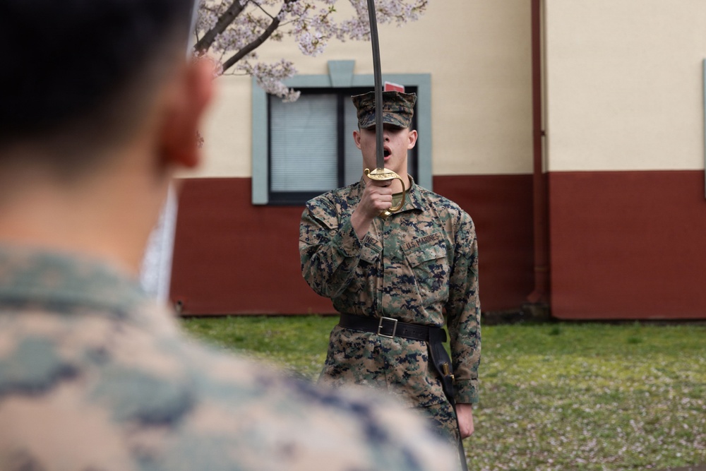 U.S. Marines with Corporals Course 2-26 Rehearse Sword Manual and Guidon