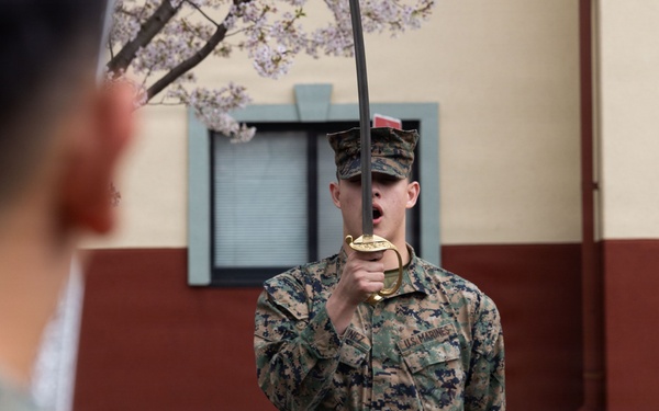 U.S. Marines with Corporals Course 2-26 Rehearse Sword Manual and Guidon