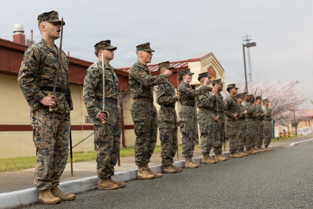U.S. Marines with Corporals Course 2-26 Rehearse Sword Manual and Guidon