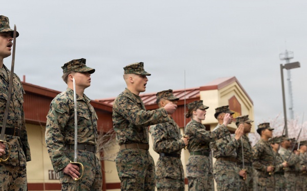 U.S. Marines with Corporals Course 2-26 Rehearse Sword Manual and Guidon
