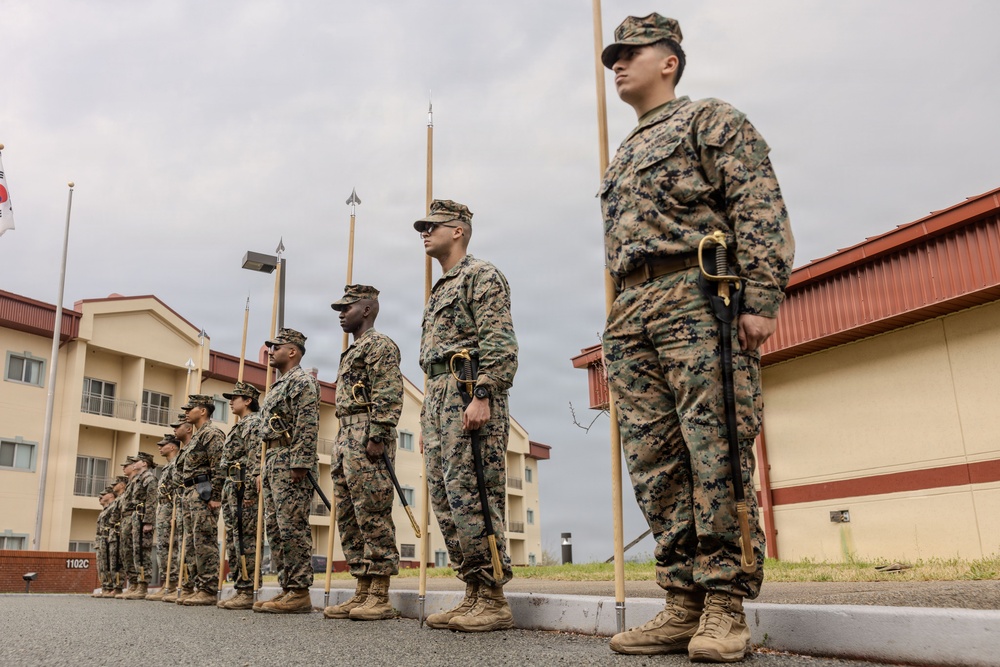 U.S. Marines with Corporals Course 2-26 Rehearse Sword Manual and Guidon