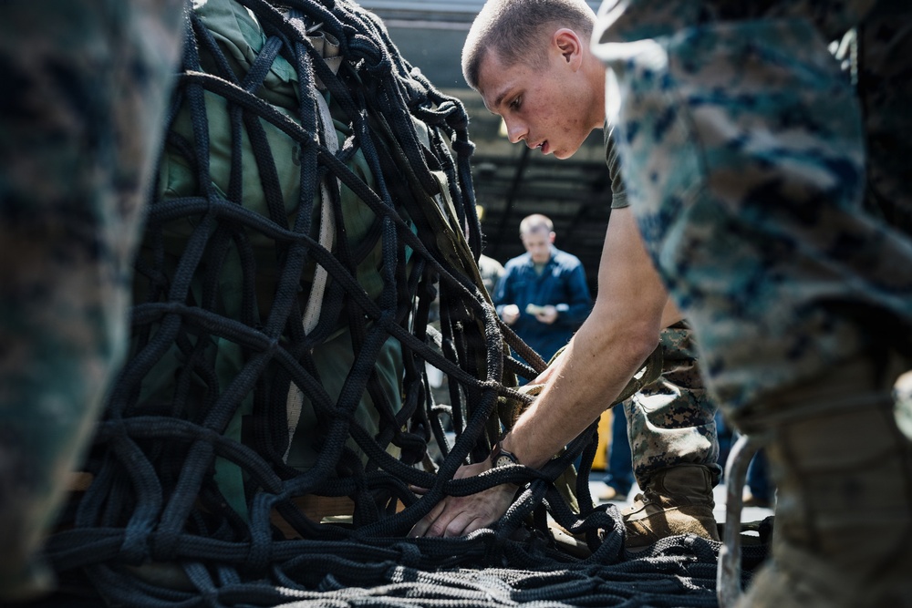 11th MEU Marines Conduct Cargo Loading Exercise Aboard USS Portland
