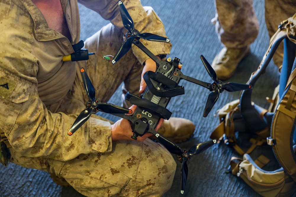 11th MEU Marines Conduct an Unmanned Aircraft System Demonstration Aboard USS Boxer