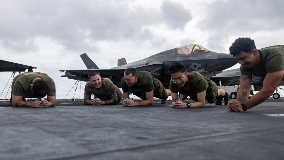 11th MEU Marines Conduct Flight Deck Physical Training Aboard USS Boxer