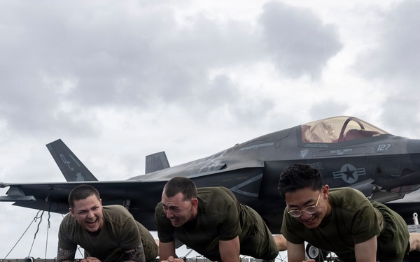 11th MEU Marines Conduct Flight Deck Physical Training Aboard USS Boxer