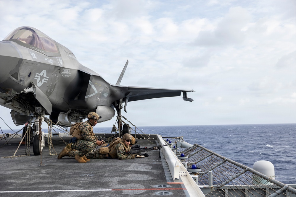 11th MEU Marines Conduct a Defense of the Amphibious Task Force Drill Aboard USS Boxer