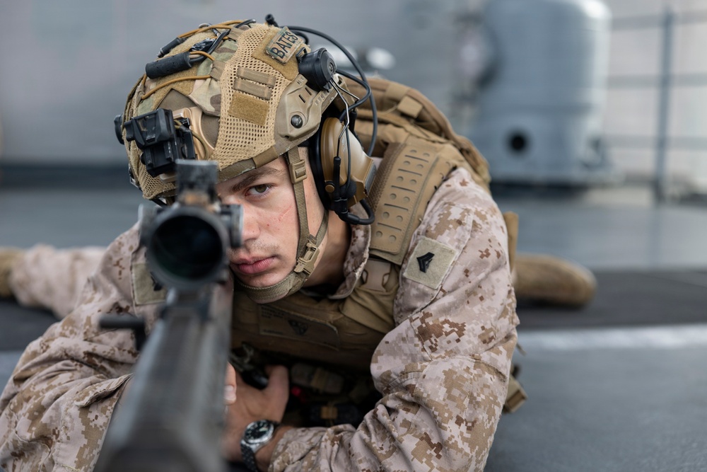 11th MEU Marines Conduct a Defense of the Amphibious Task Force Drill Aboard USS Boxer
