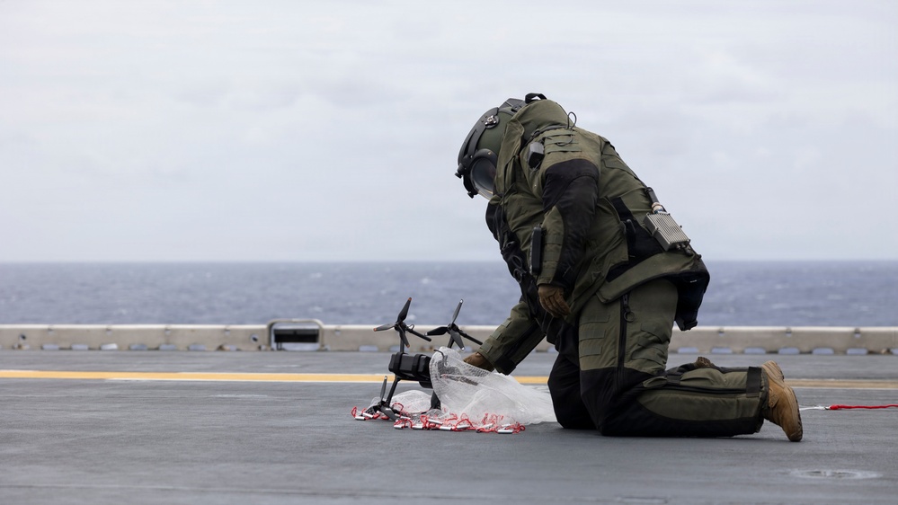 11th MEU Marines Conduct a Defense of the Amphibious Task Force Drill Aboard USS Boxer