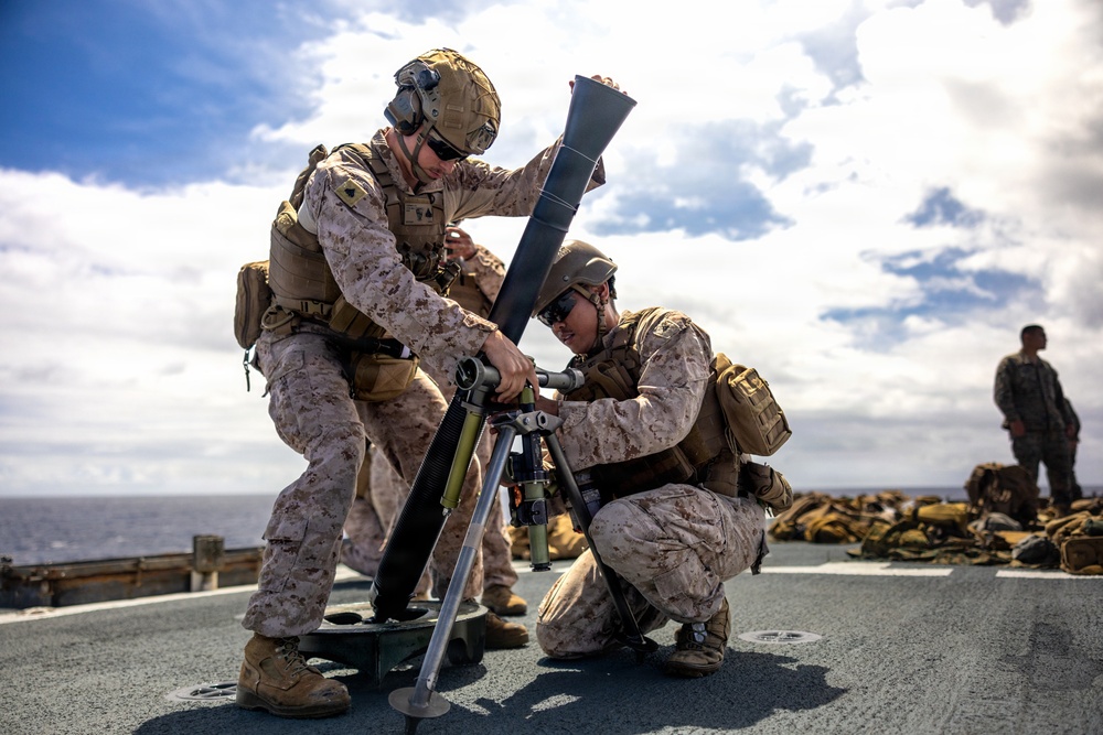 11th MEU Marines, Sailors Conduct 81 mm Gun Drills Aboard USS Comstock