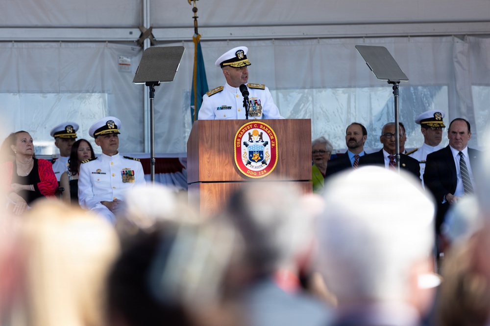 The Commandant, Gen. Eric M. Smith attends the commissioning of the USS Harvey C. Barnum Jr.