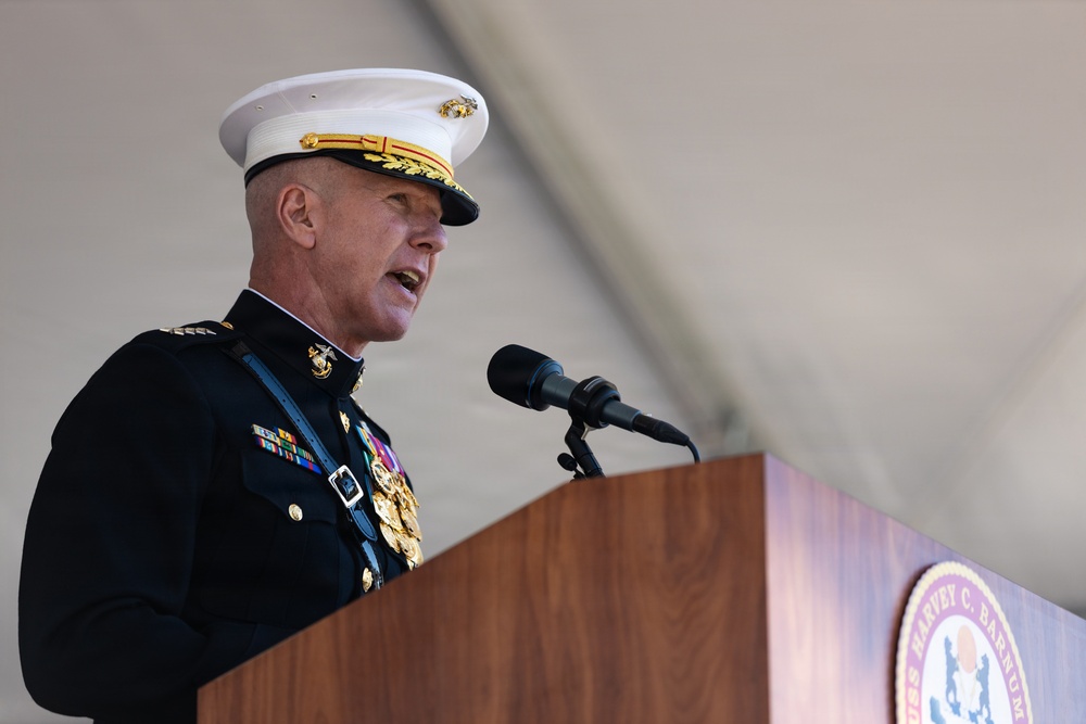The Commandant, Gen. Eric M. Smith attends the commissioning of the USS Harvey C. Barnum Jr.
