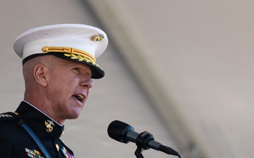The Commandant, Gen. Eric M. Smith attends the commissioning of the USS Harvey C. Barnum Jr.