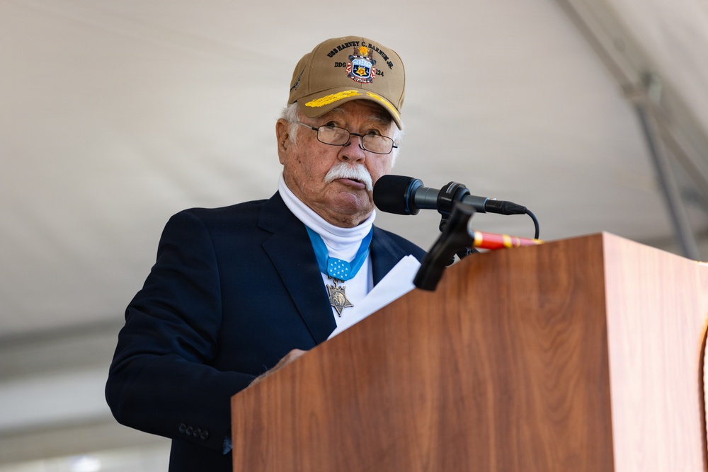 The Commandant, Gen. Eric M. Smith attends the commissioning of the USS Harvey C. Barnum Jr.