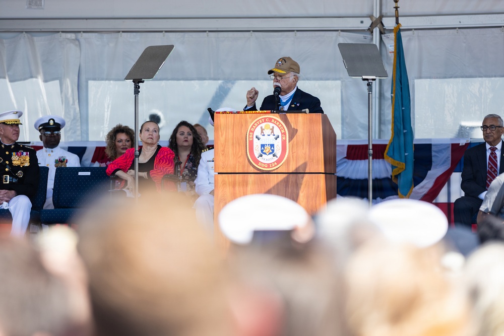 The Commandant, Gen. Eric M. Smith attends the commissioning of the USS Harvey C. Barnum Jr.