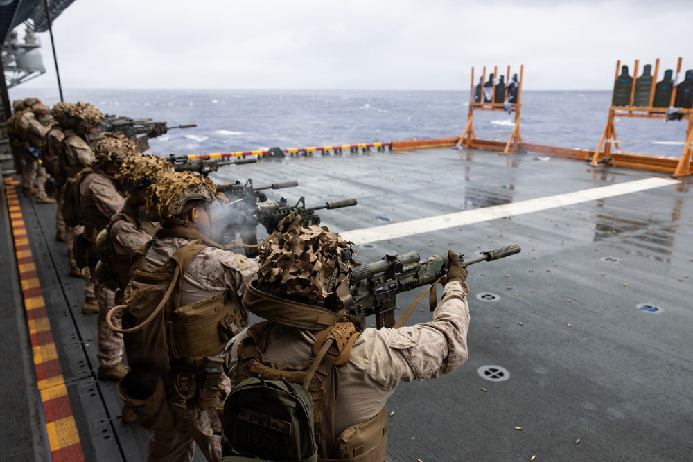 11th MEU Marines Conduct Marksmanship Training Aboard USS Boxer
