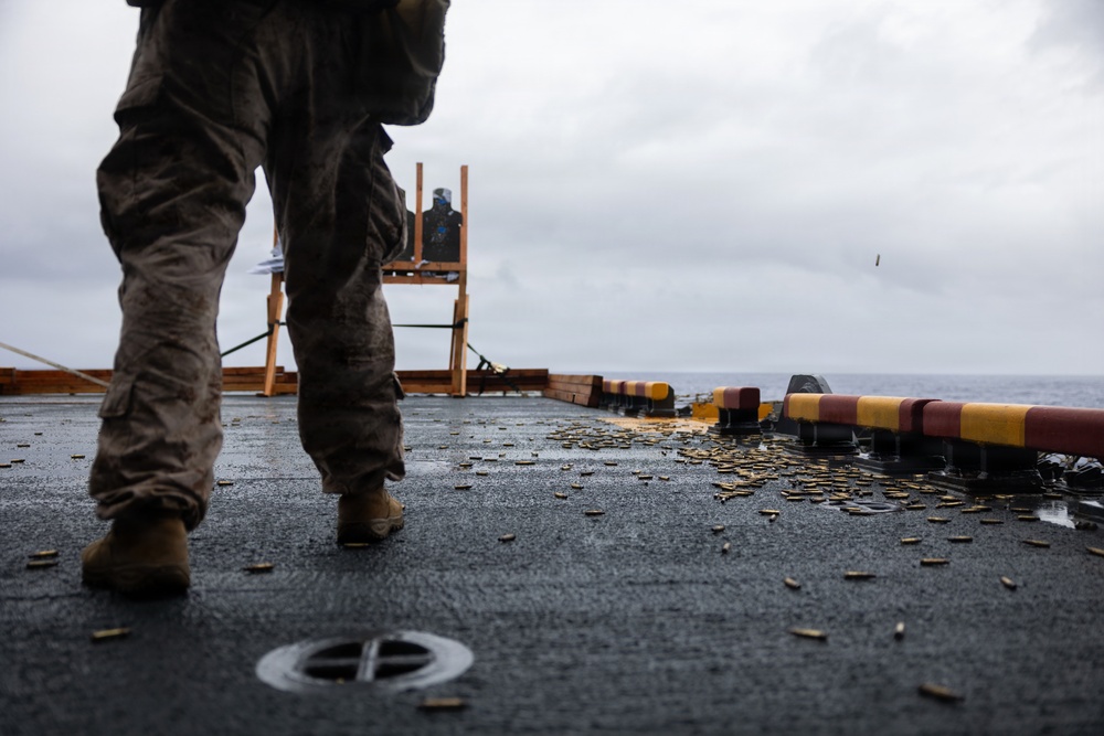 11th MEU Marines Conduct Marksmanship Training Aboard USS Boxer