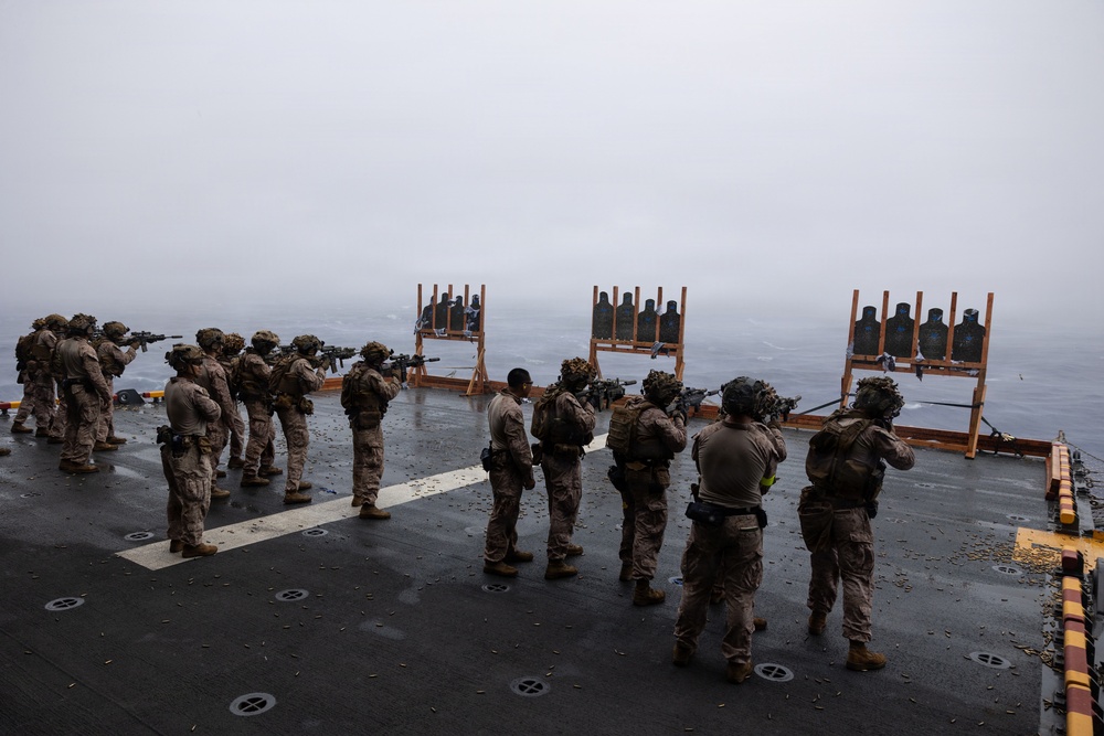 11th MEU Marines Conduct Marksmanship Training Aboard USS Boxer