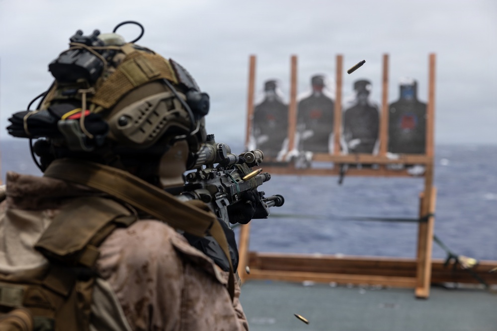 11th MEU Marines Conduct Marksmanship Training Aboard USS Boxer