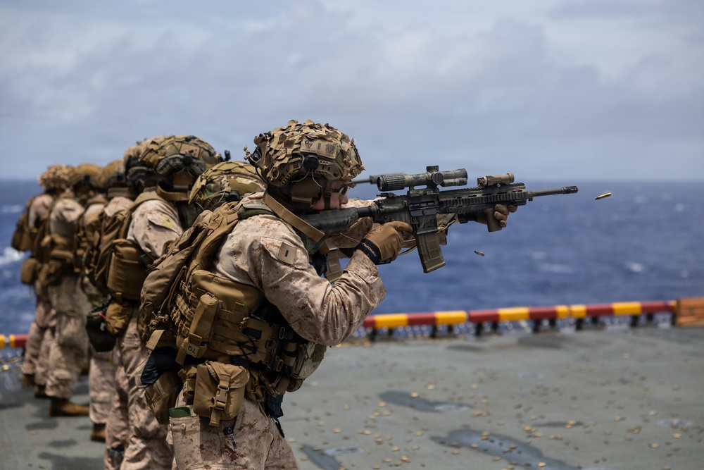11th MEU Marines Conduct Marksmanship Training Aboard USS Boxer