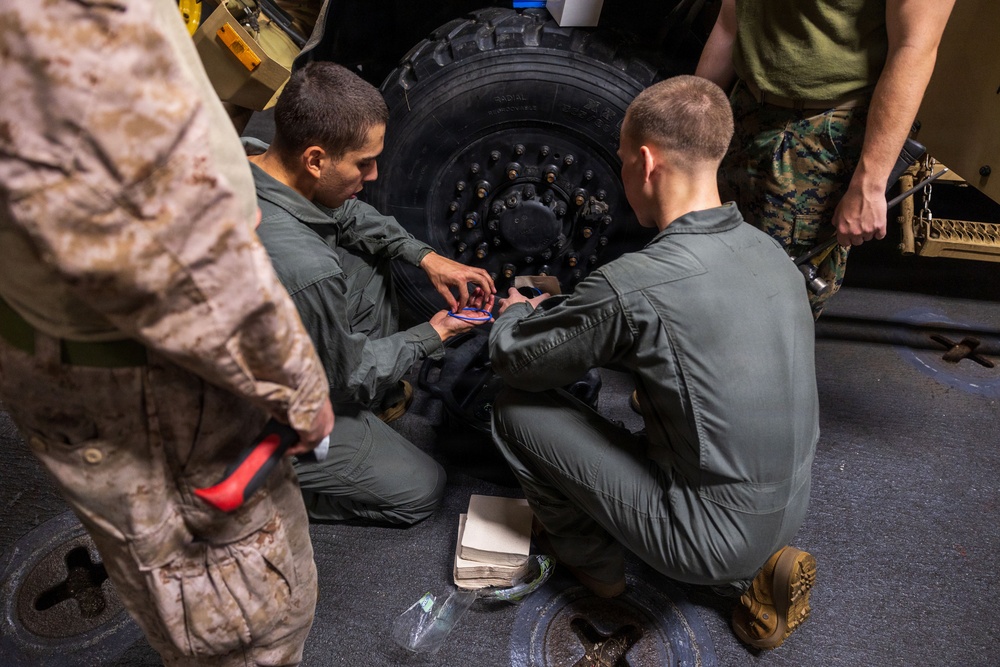 11th MEU Marines Conduct Vehicle Maintenance Aboard USS Boxer