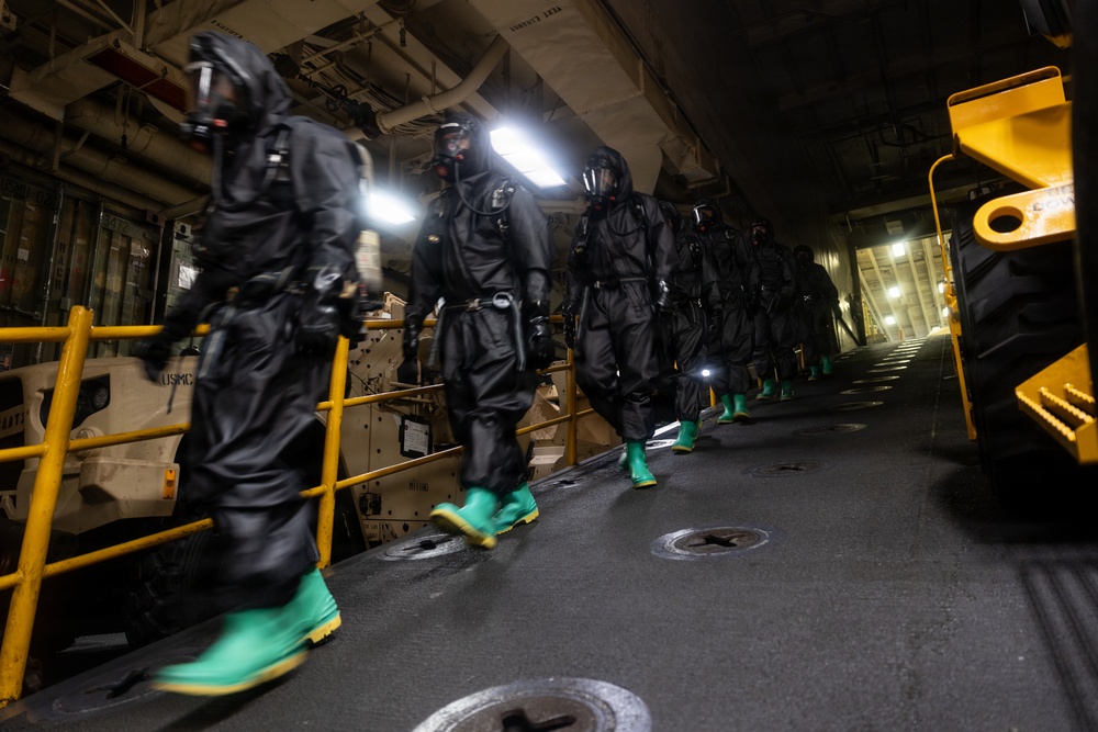 11th MEU Marines Conduct CBRN Training Aboard USS Boxer