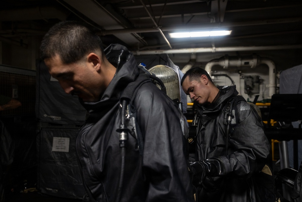 11th MEU Marines Conduct CBRN Training Aboard USS Boxer