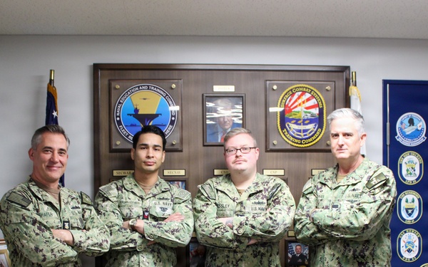 Capt. Michael S. Dwan, commander, SCSTC and Command Master Chief Jacob Shafer, SCSTC visit to SCSTC WESTPAC