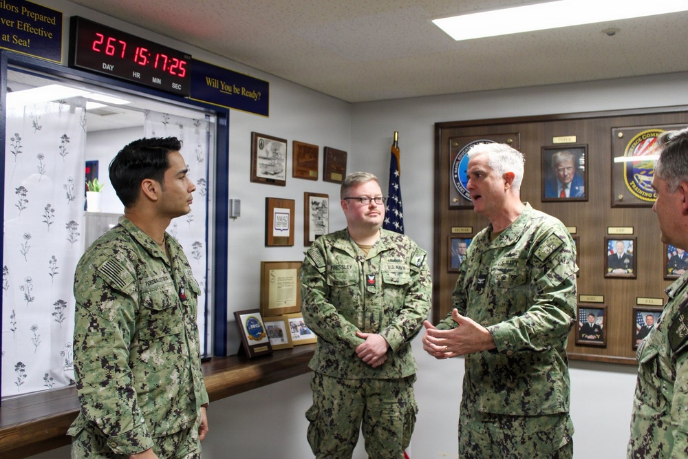 Capt. Michael S. Dwan, commander, SCSTC and Command Master Chief Jacob Shafer, SCSTC visit to SCSTC WESTPAC
